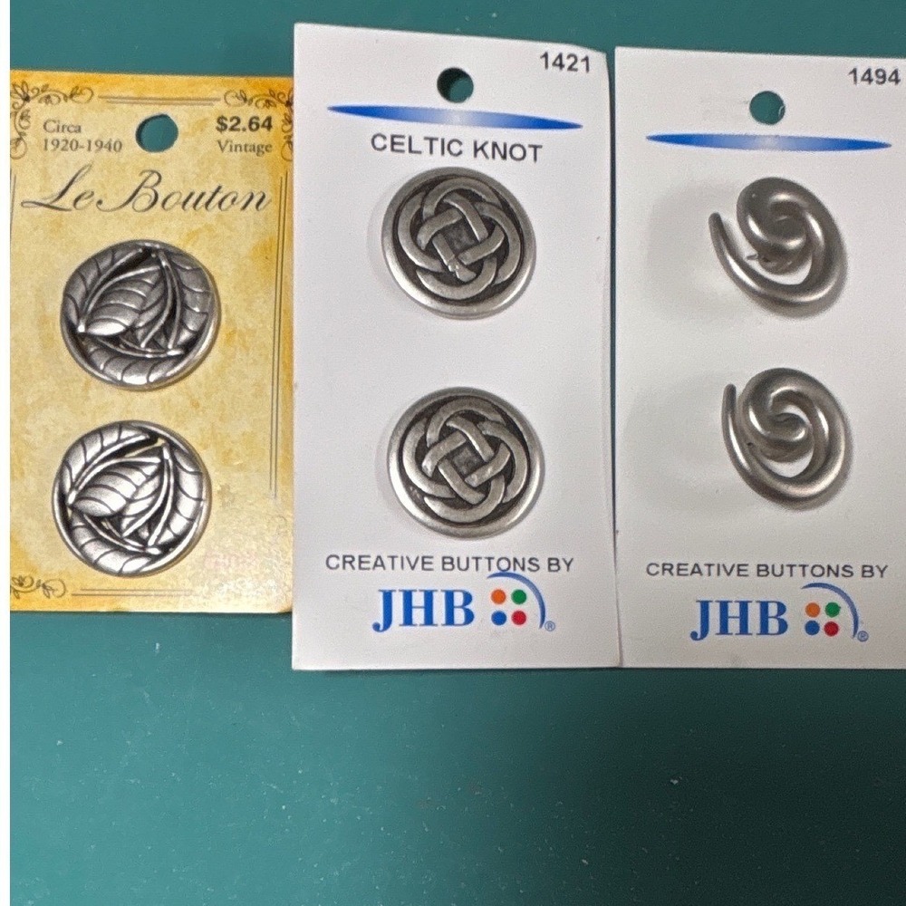 Vintage Le Bouton JHB Buttons Lot Celtic Knot Leaf Spiral Silver Pewter 6pc